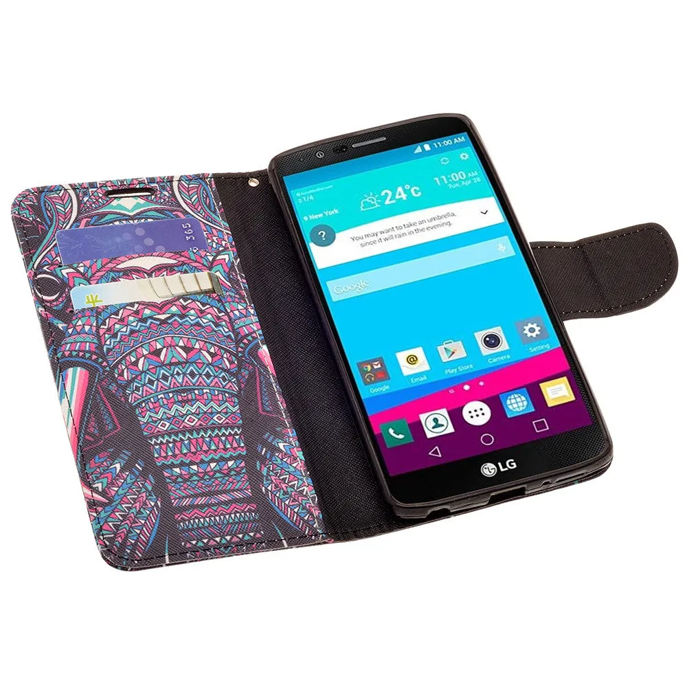 LG V10 Case, Wrist Strap Magnetic Fold[Kickstand] Pu Leather Wallet Case with ID & Credit Card Slots for LG V10 - Tribal Elephant