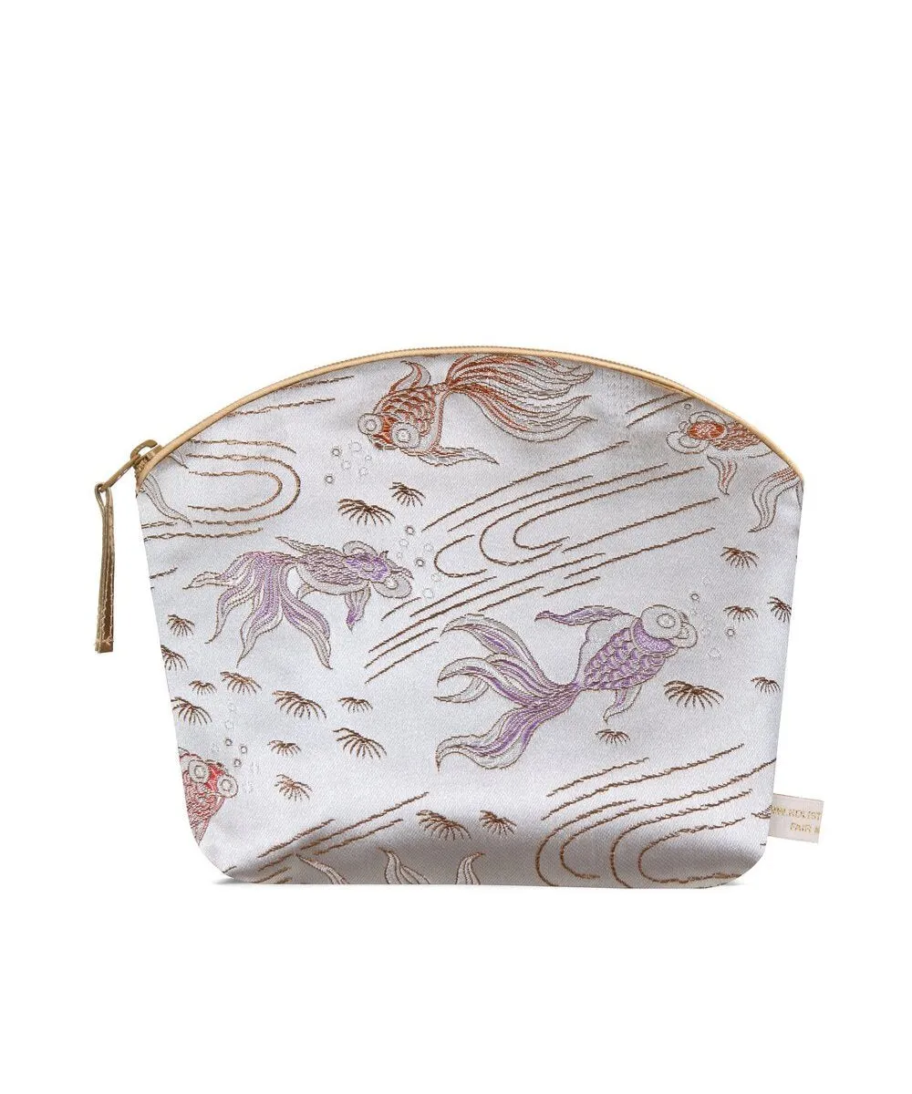 Limited Edition Lavender Make Up Bag - Silver Fish Silk Brocade