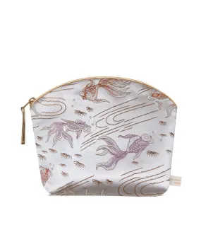 Limited Edition Lavender Make Up Bag - Silver Fish Silk Brocade