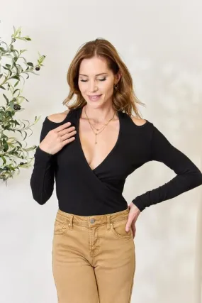 Love Always Finds You Full Size Ribbed Surplice Cold Shoulder Top