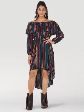 LWD454M - Wrangler Women's Retro® Off The Shoulder High-Low Hem Print Dress - Multi
