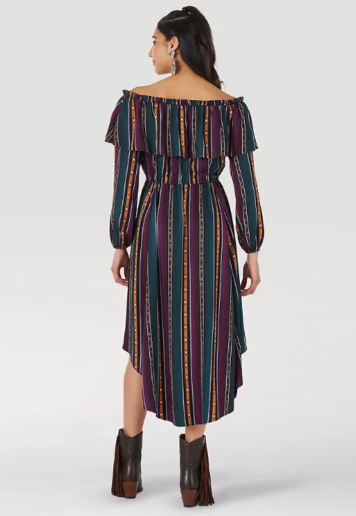 LWD454M - Wrangler Women's Retro® Off The Shoulder High-Low Hem Print Dress - Multi