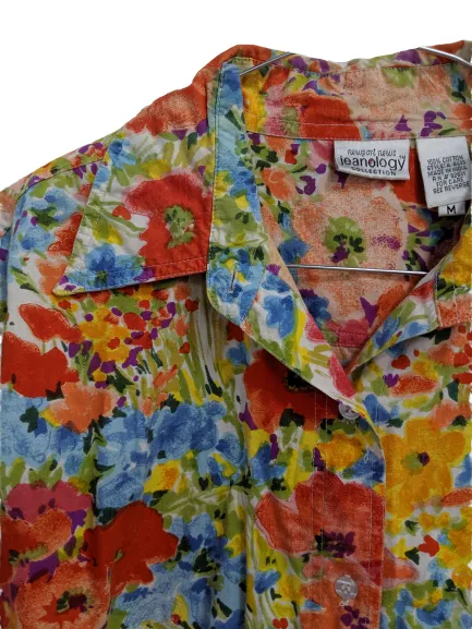 [M] Bright Floral Print Button-Up Top