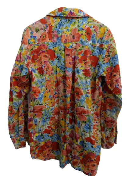[M] Bright Floral Print Button-Up Top