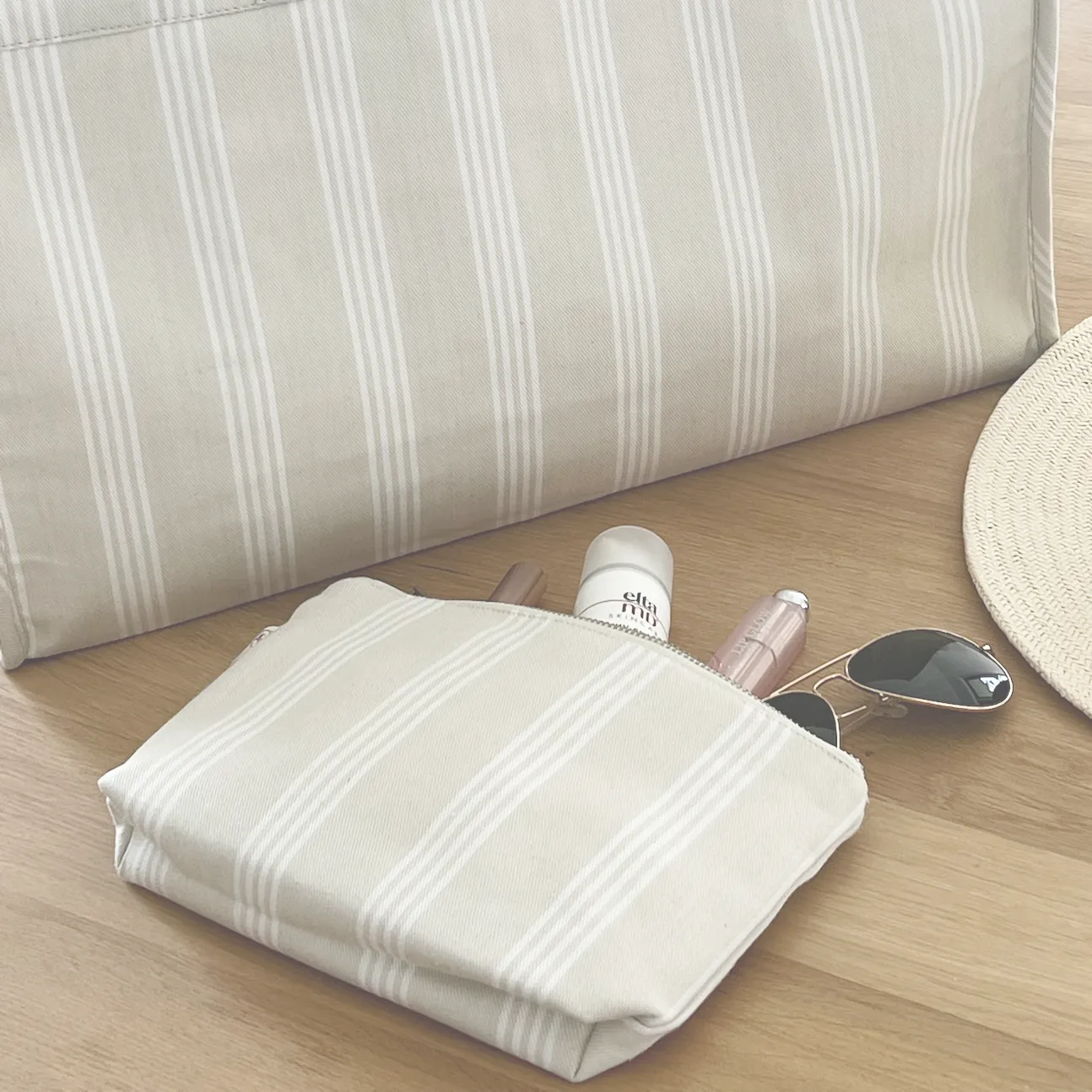 Makeup Bag: Sand Ticking Stripe