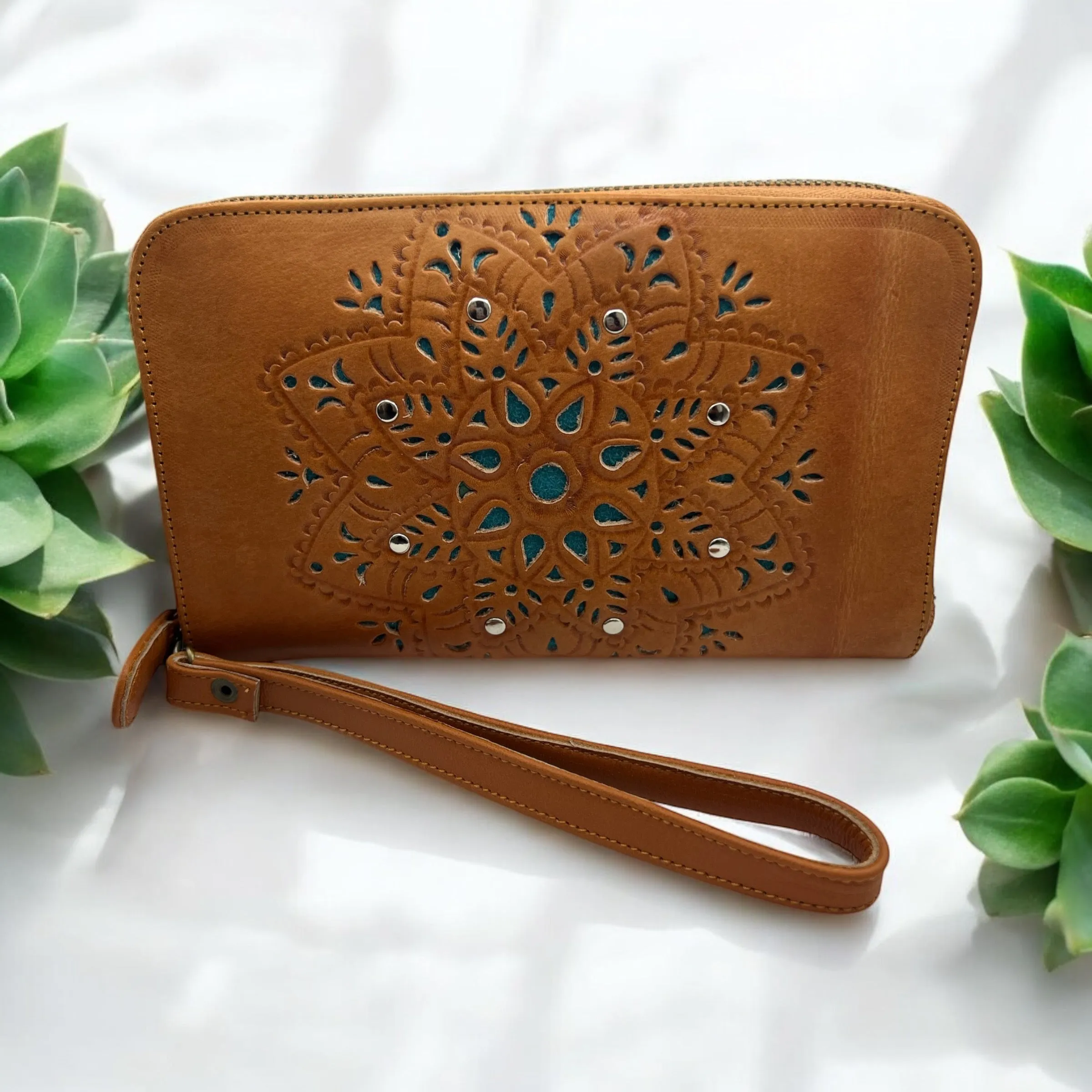 Mandala Leather Zip Wallet