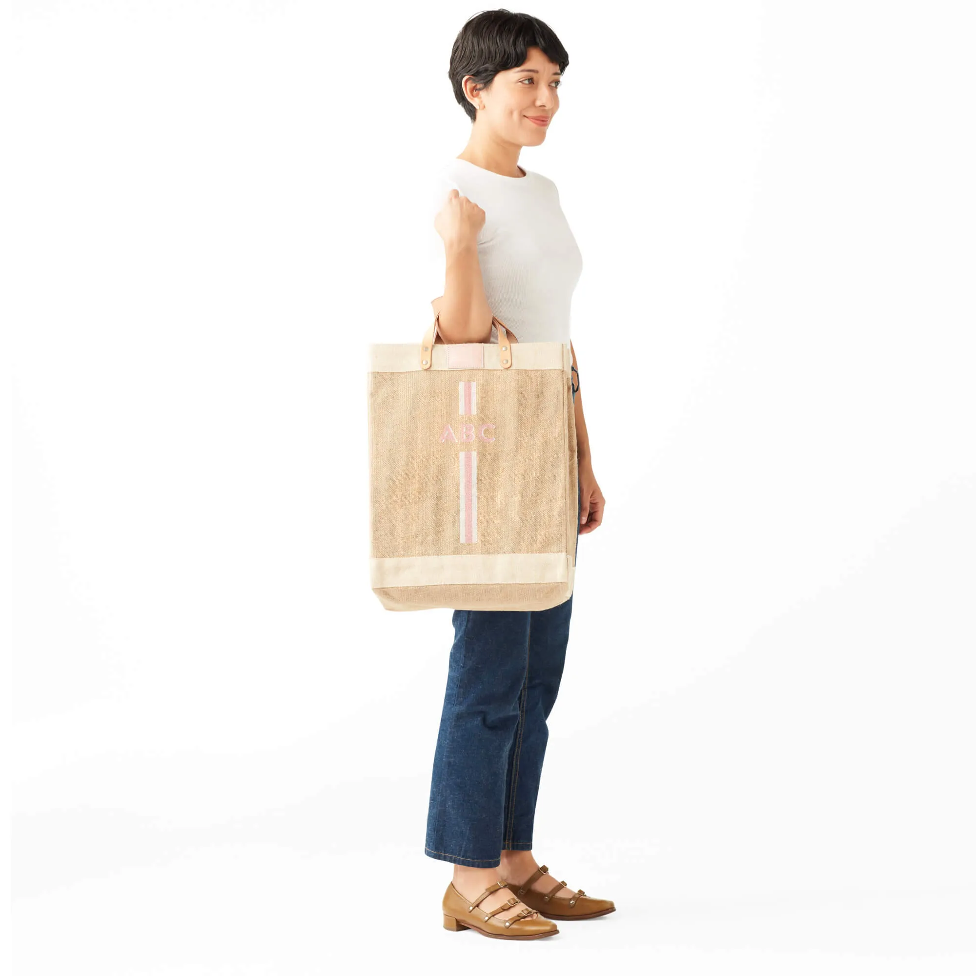 Market Bag in Natural with Pink Striped Monogram