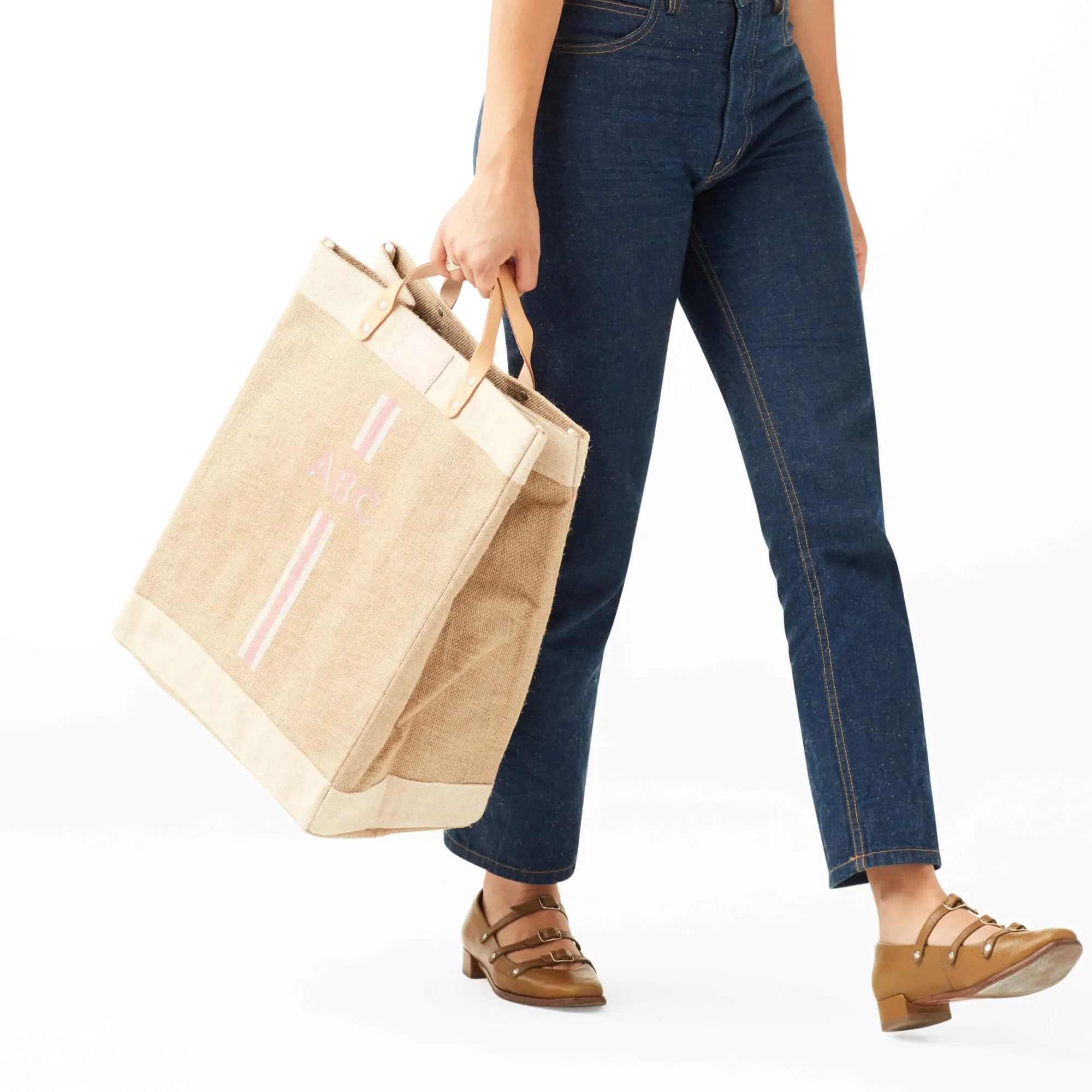 Market Bag in Natural with Pink Striped Monogram