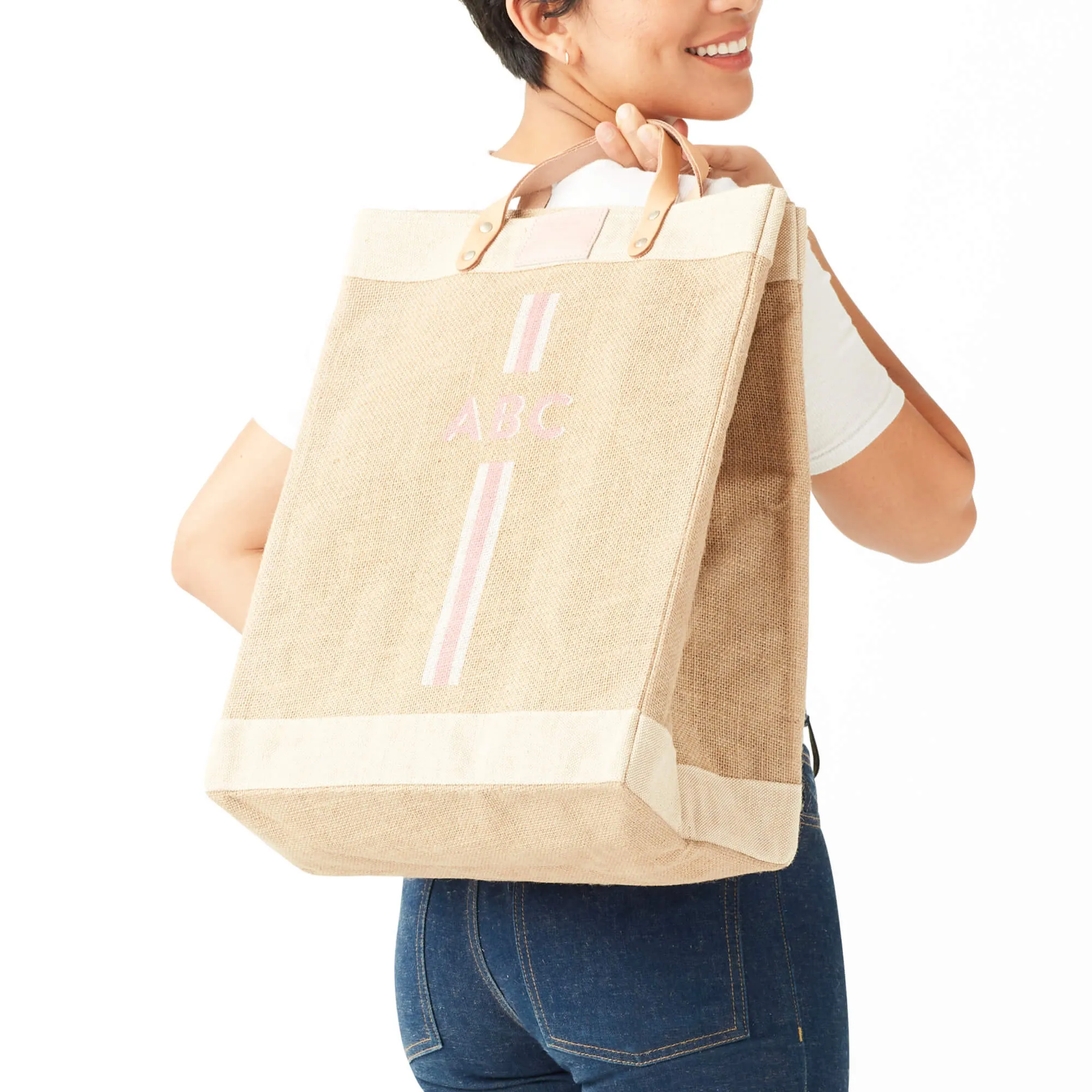 Market Bag in Natural with Pink Striped Monogram