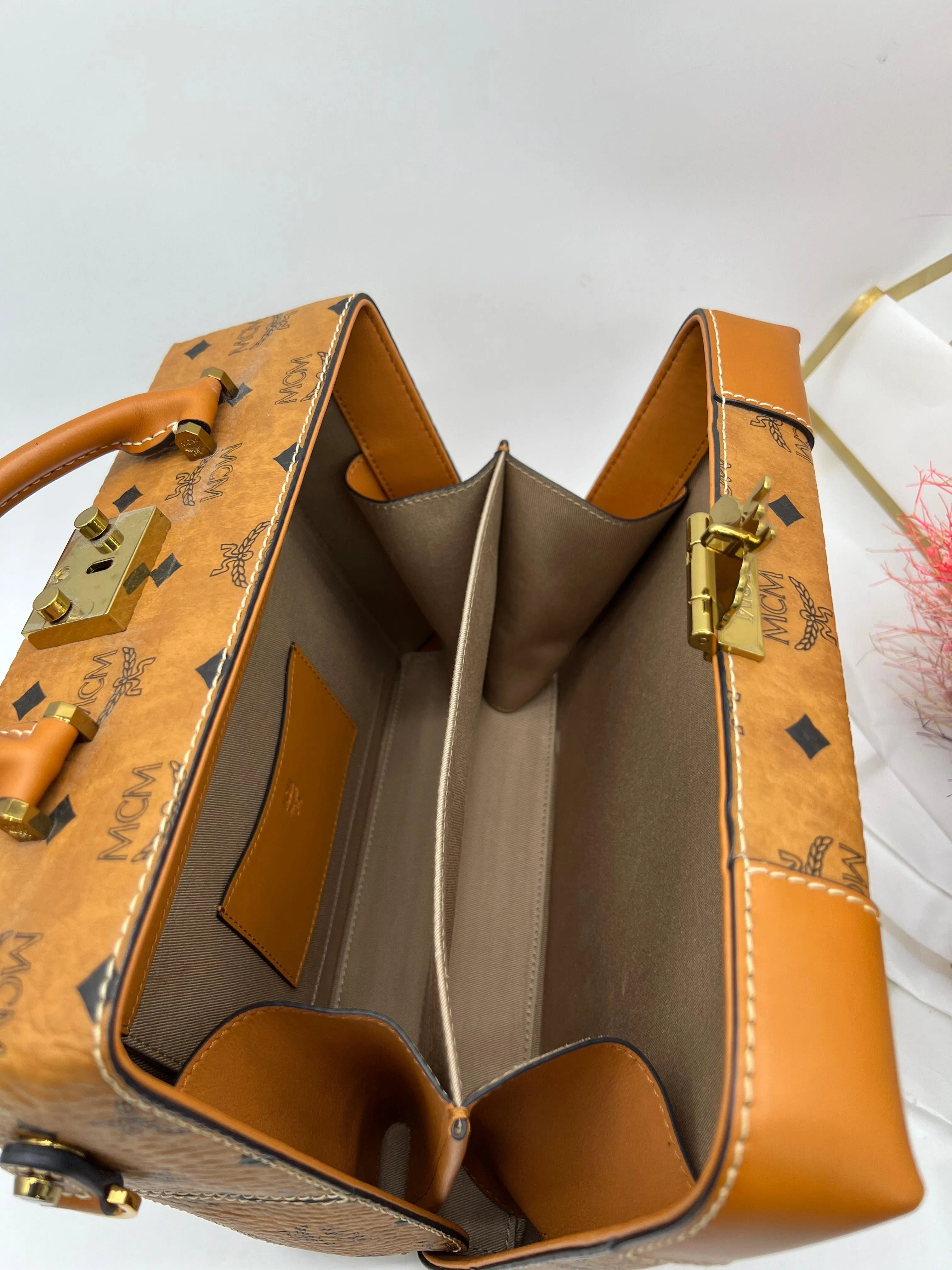 MCM Briefcase, Visetos canvas in cognac