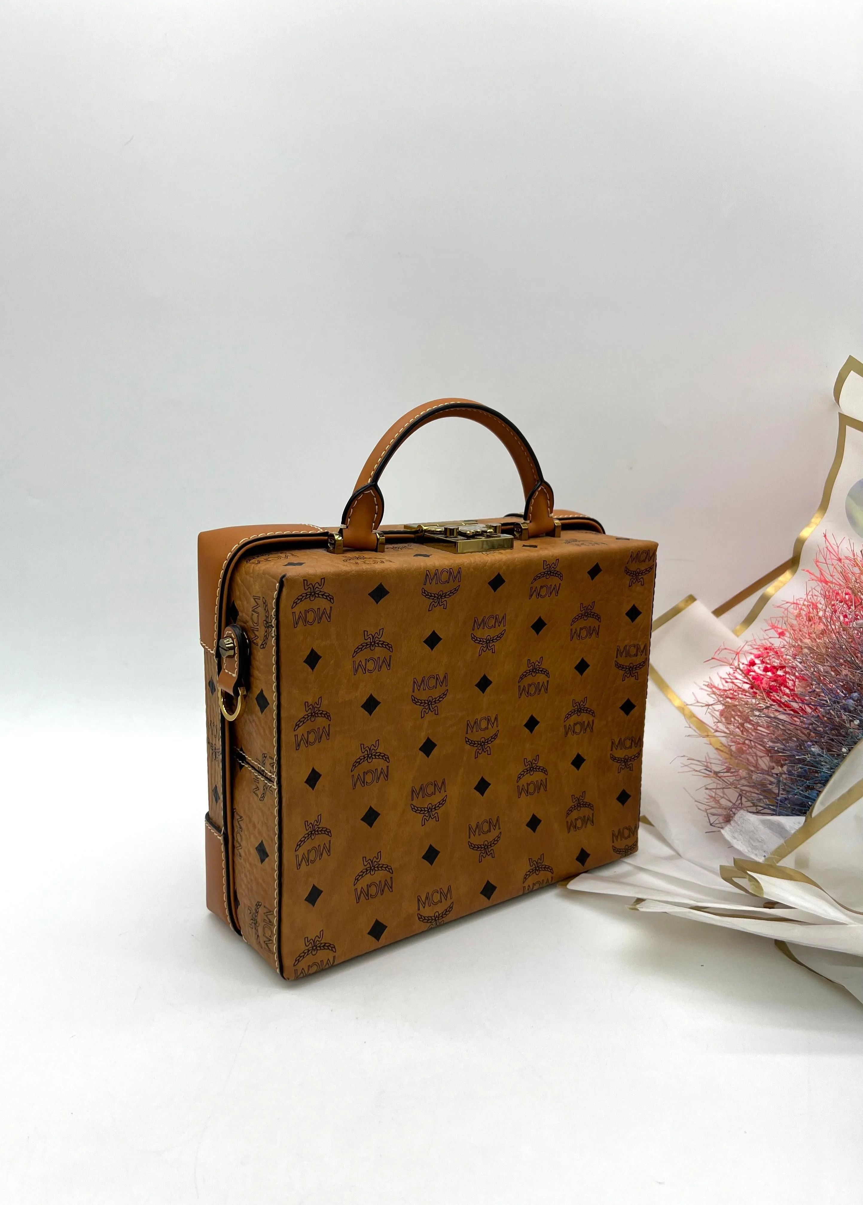 MCM Briefcase, Visetos canvas in cognac