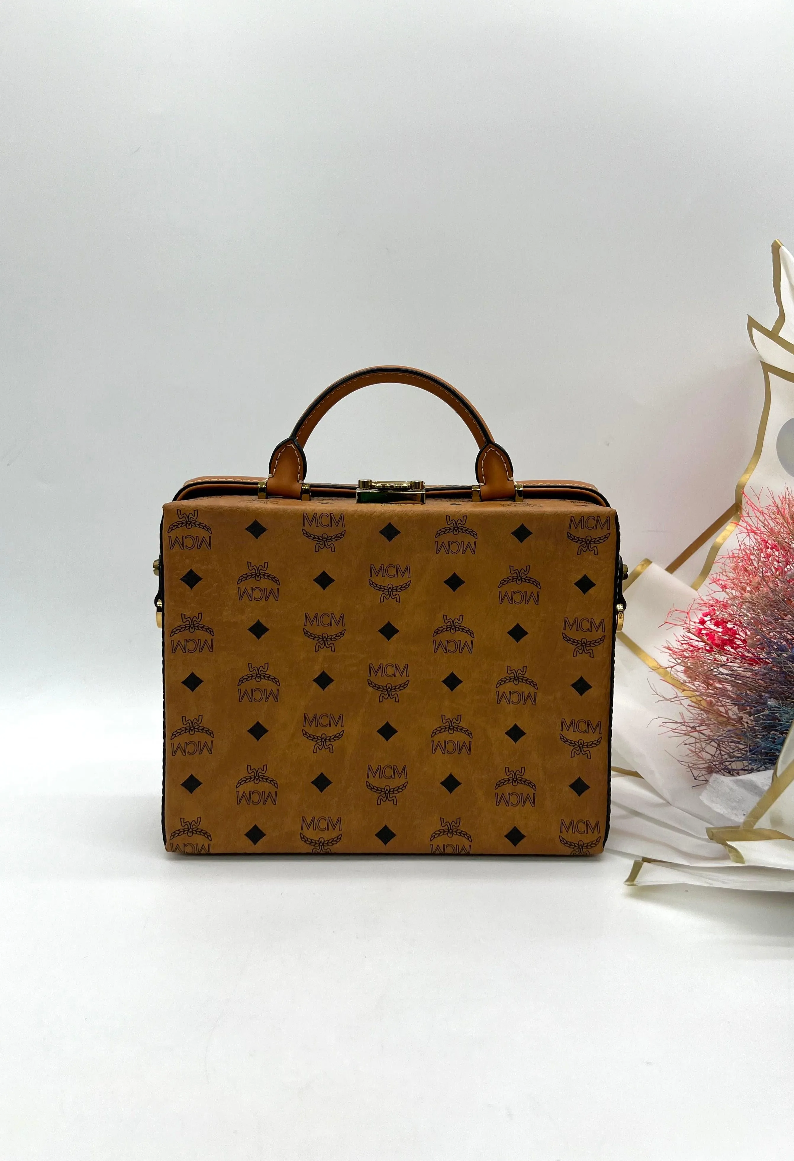MCM Briefcase, Visetos canvas in cognac