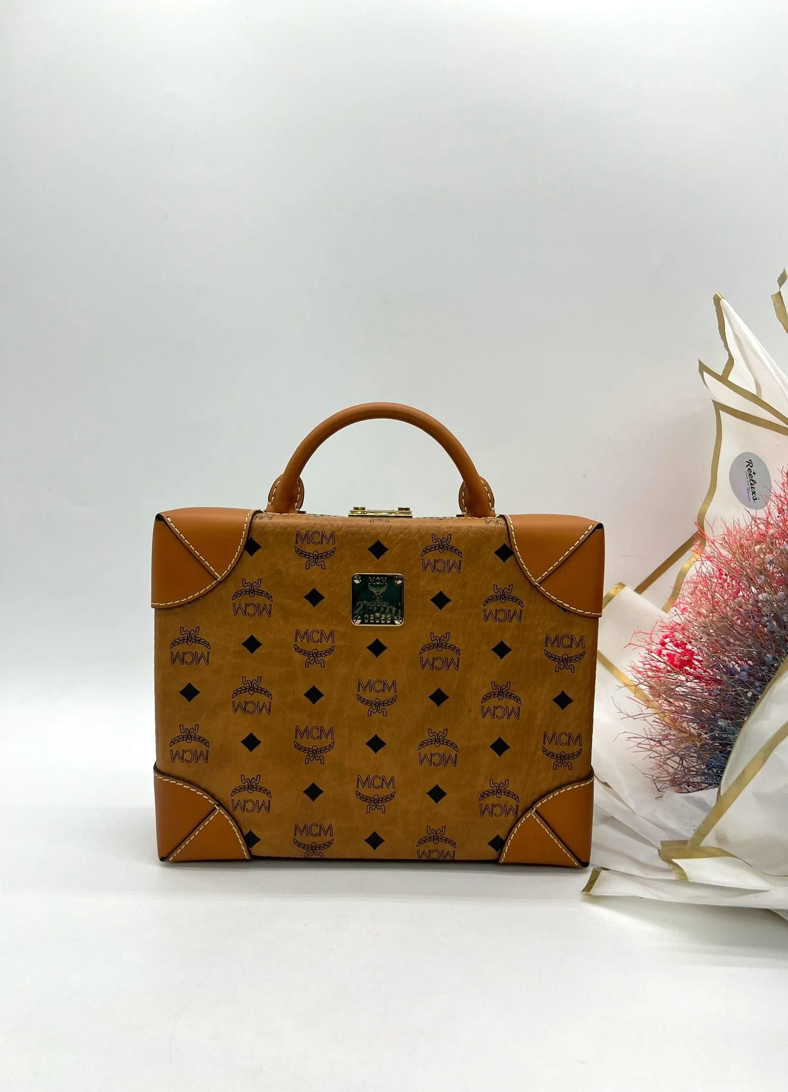 MCM Briefcase, Visetos canvas in cognac