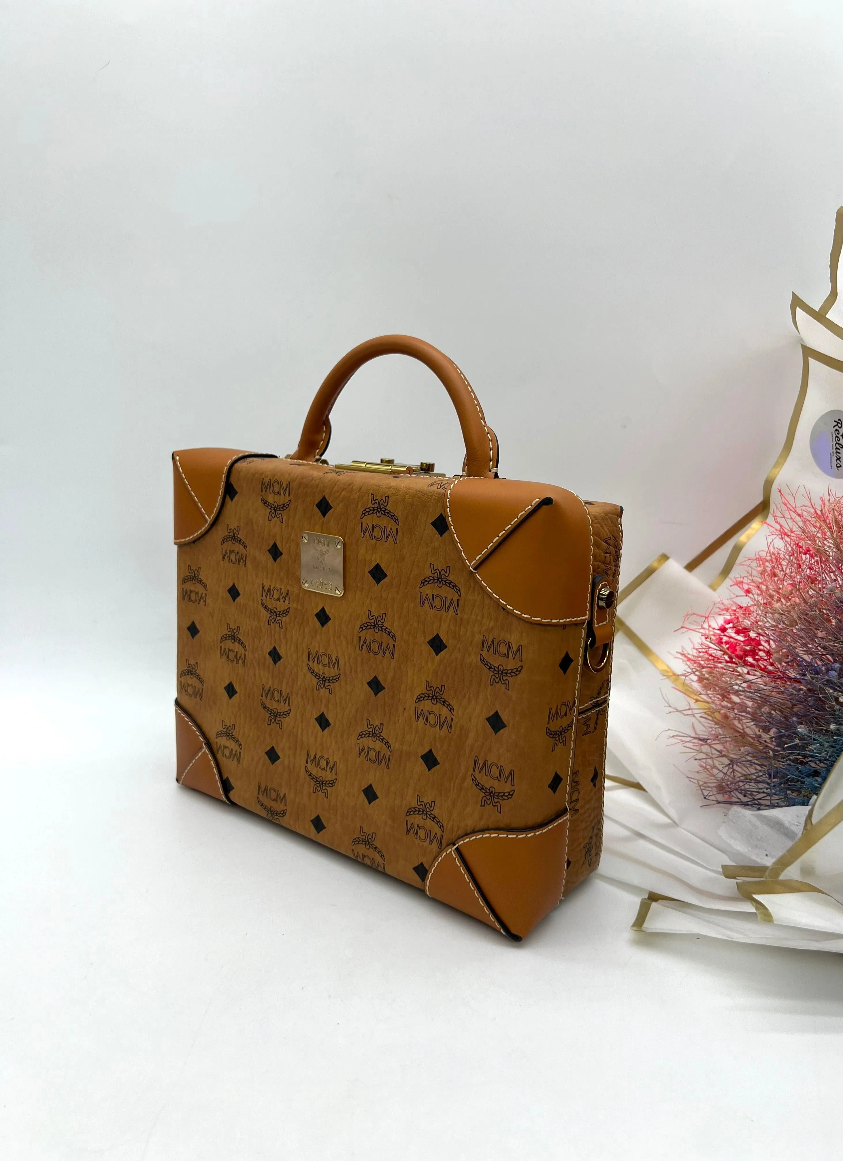 MCM Briefcase, Visetos canvas in cognac