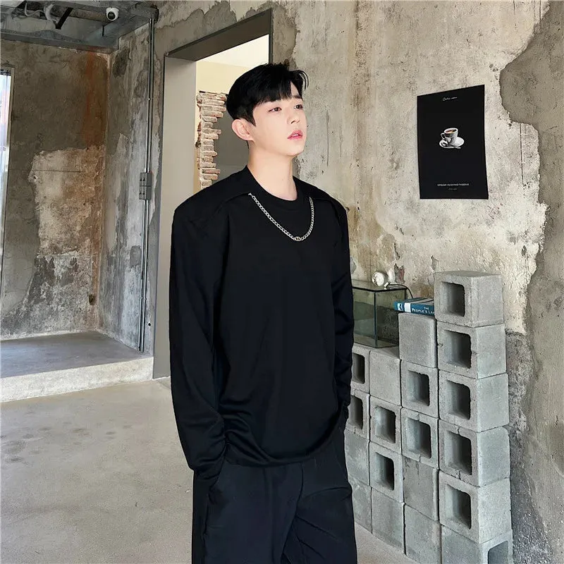 Men's T-Shirts Korean Fashion Casual Detachable Chain Male Pullovers Personalized Solid Color Spring Trendy 9A7737