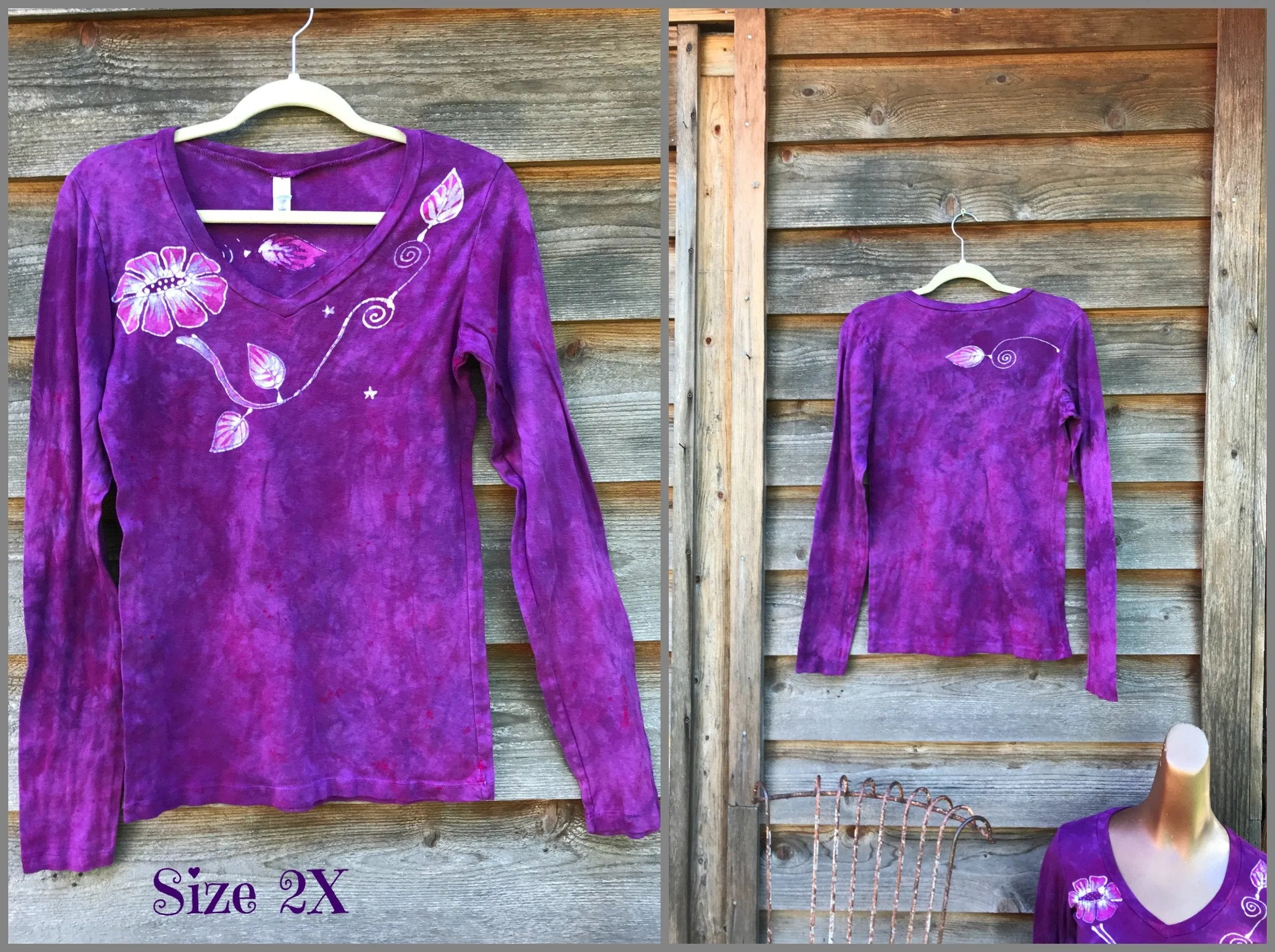 Mysterious Rose In Passionate Pink Long Sleeve Batik Top