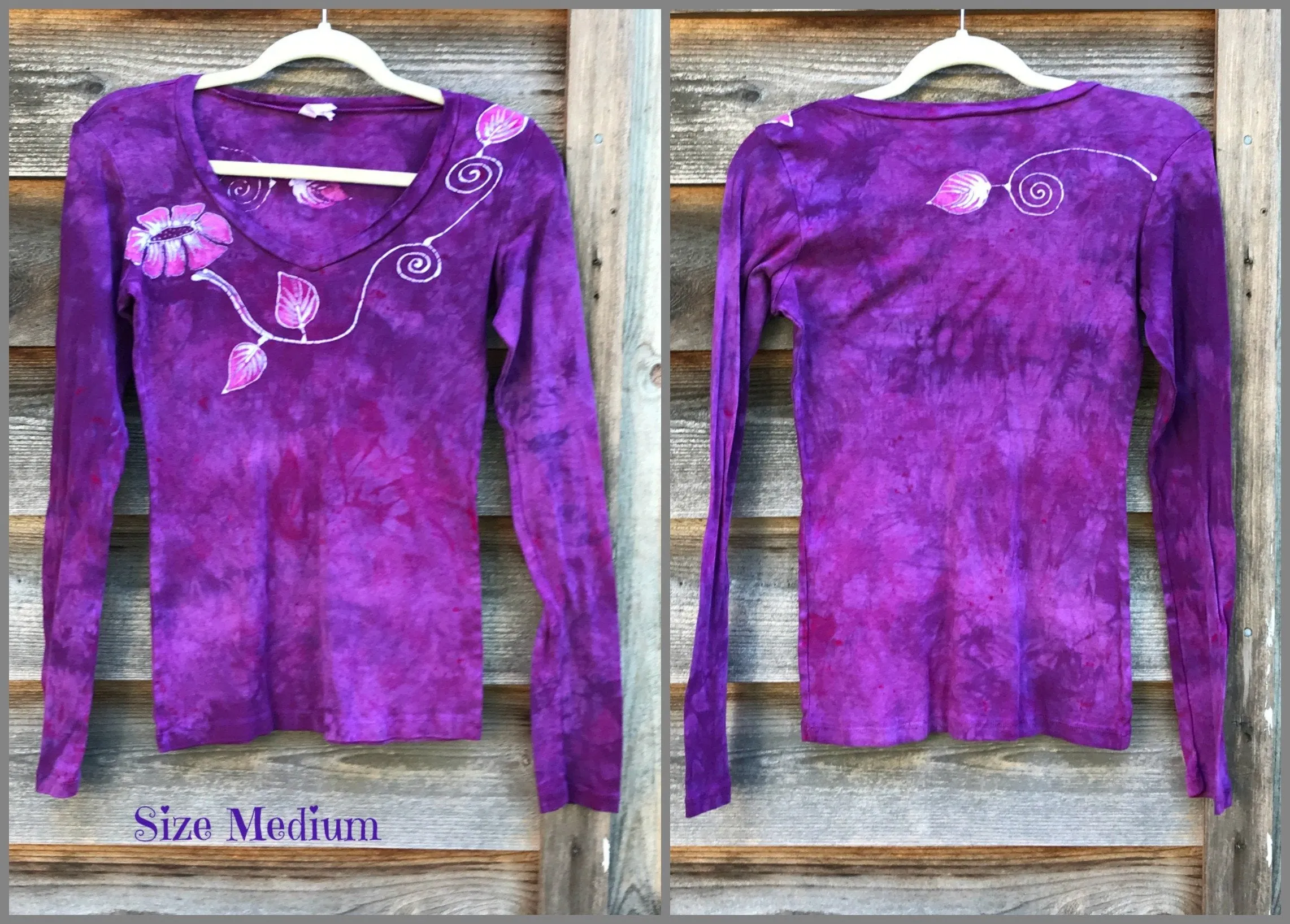 Mysterious Rose In Passionate Pink Long Sleeve Batik Top