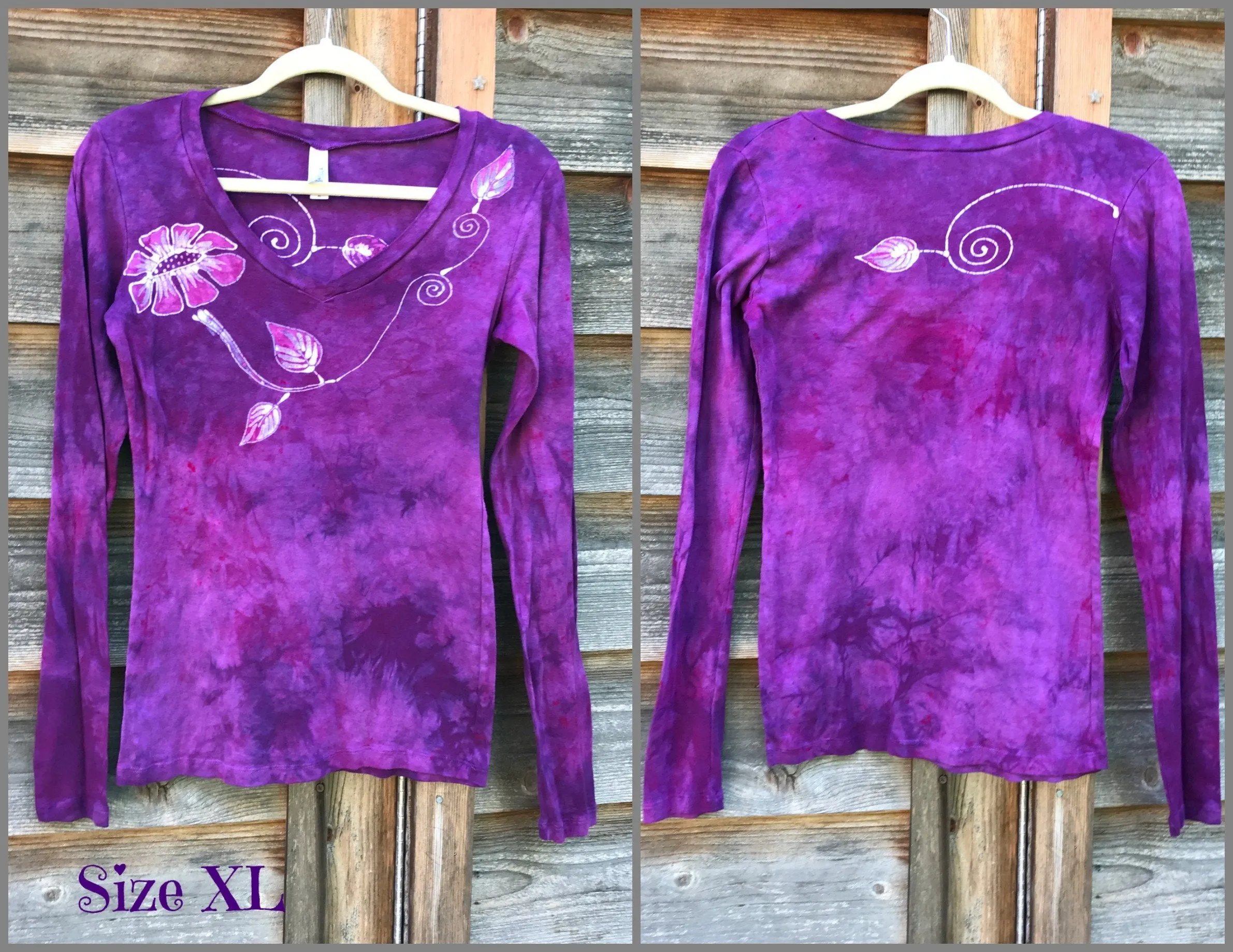 Mysterious Rose In Passionate Pink Long Sleeve Batik Top