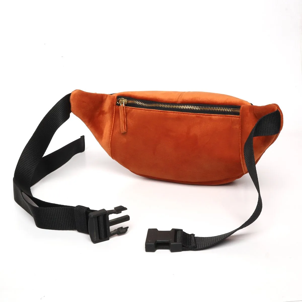 Orange Waist Bag In Velvet with Multi Pockets