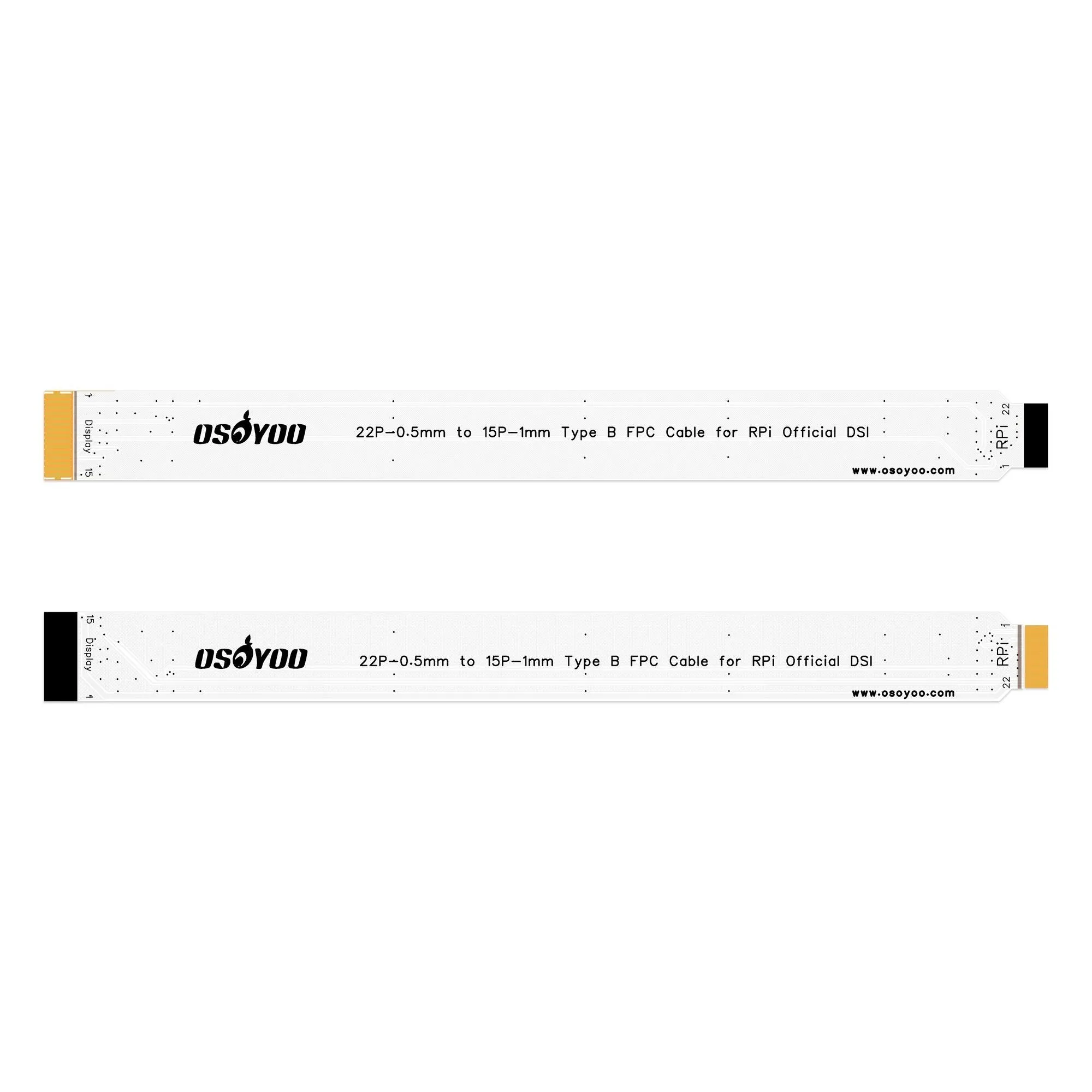 OSOYOO 15 Pin 1.0mm Pitch to 22 Pin 0.5mm Pitch Type B Cover Film High Precision Anti-Interference Flex FPC Cable for Raspberry Pi Official 7inch DSI / OSOYOO 7"/3.5" IPS DSI screen to Raspberry Pi 5