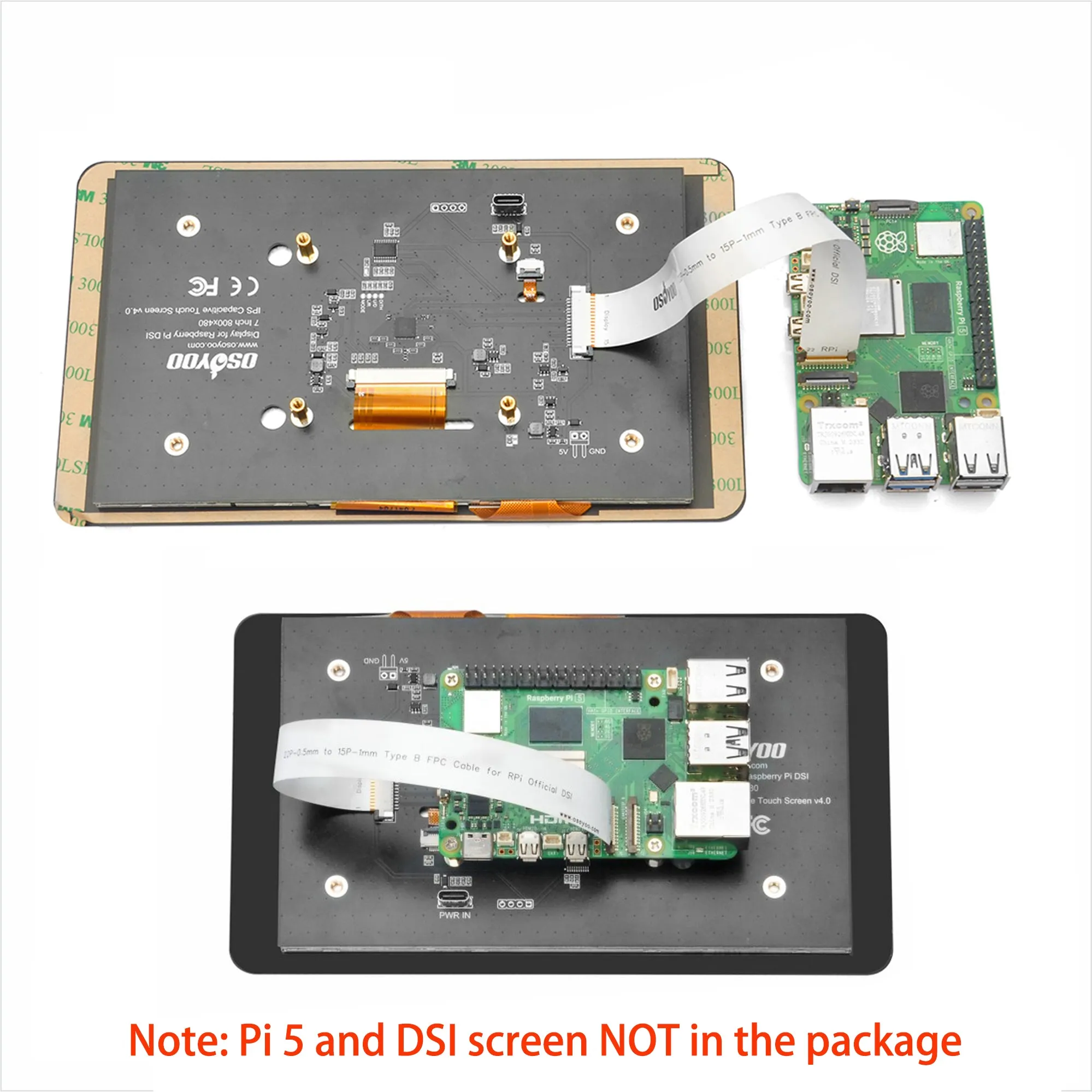 OSOYOO 15 Pin 1.0mm Pitch to 22 Pin 0.5mm Pitch Type B Cover Film High Precision Anti-Interference Flex FPC Cable for Raspberry Pi Official 7inch DSI / OSOYOO 7"/3.5" IPS DSI screen to Raspberry Pi 5