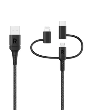 RAVPower RP-CB1033 3 in 1 cable Black A To Micro type C lightning