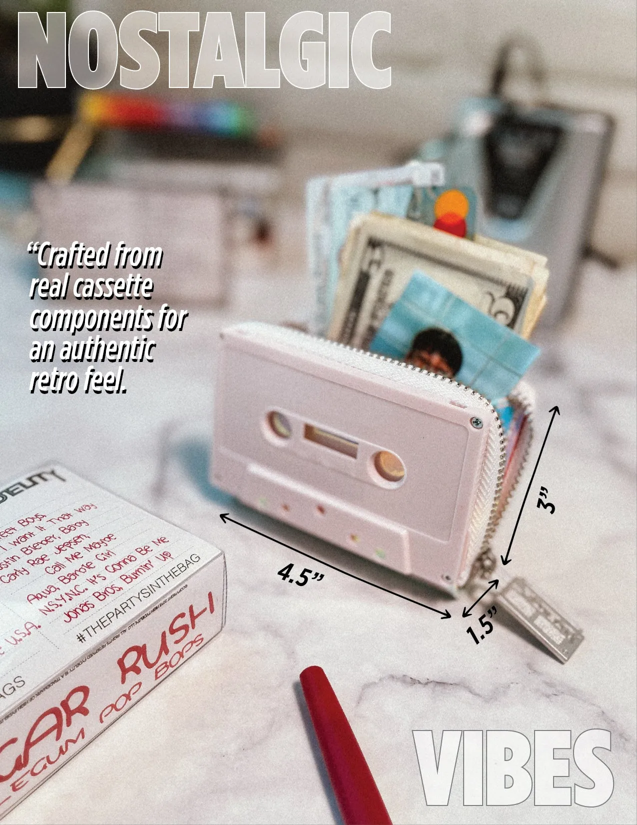 Retro Cassette Wallet | Pink Mattte