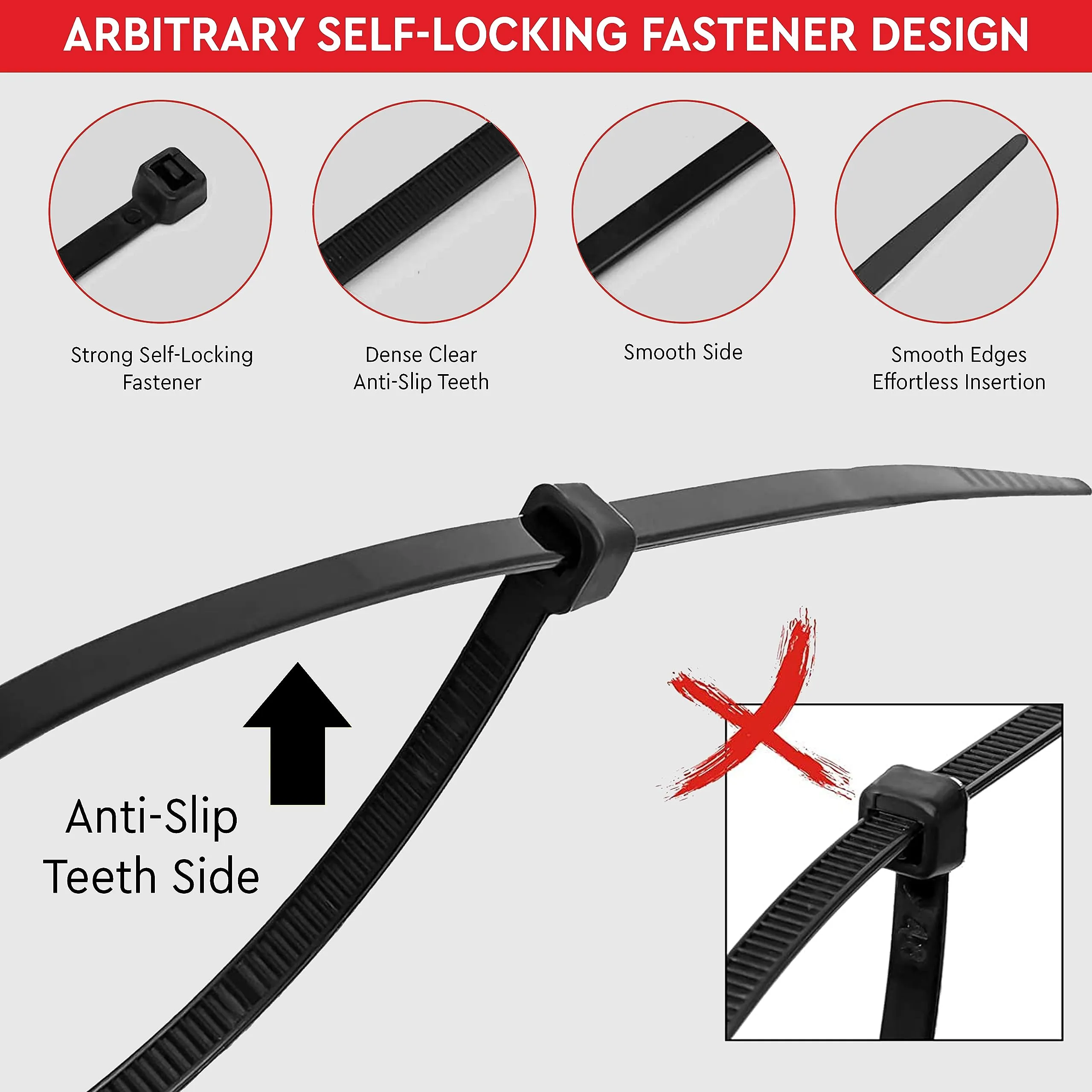 Robustt Self Locking Cable Ties | 200 X 3.6 mm | 200 Pieces, Black | Heat Resistant Cable Zip Ties | Self-Locking Cable Organizer | Anti - Slip Wire Organizer | For Indoor & Outdoor Use