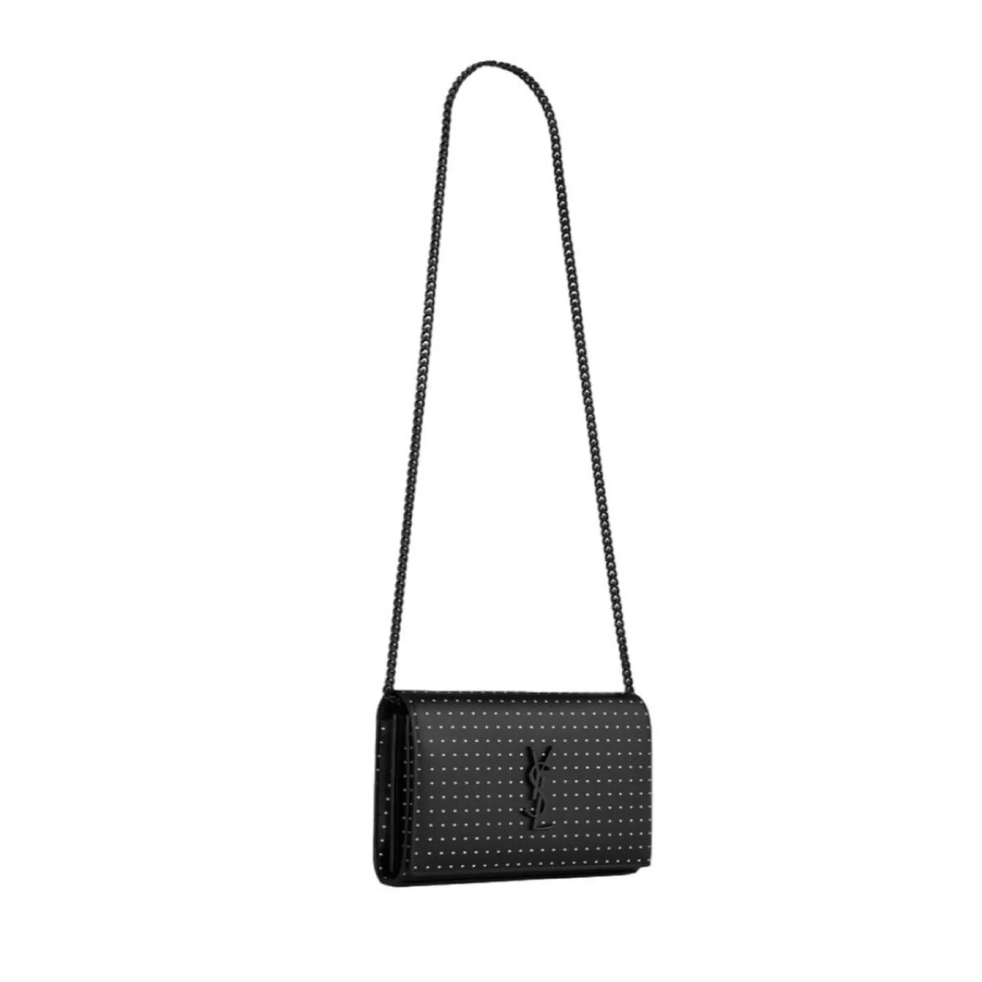Saint Laurent Kate Monogram Grain De Poudre Black Polka Dot Leather Bag