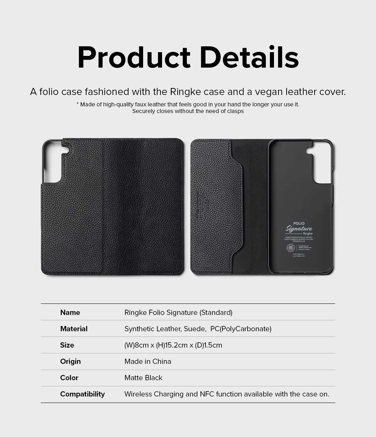 Samsung Galaxy S22 BacK Cover Case | Folio Signature Standard - Black