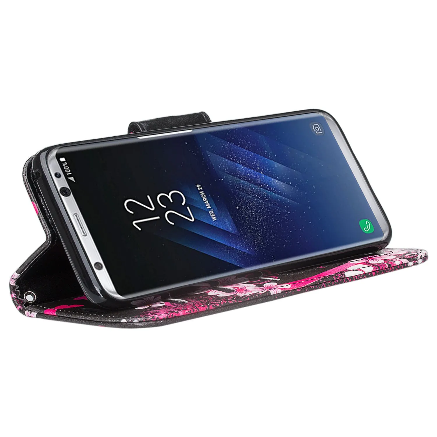 Samsung Galaxy S8 Case, SM-G950 Wallet Case, Wrist Strap Pu Leather Wallet Case [Kickstand] with ID & Credit Card Slots - Heart Butterflies