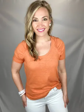 Shirred Raglan Short Sleeve Top-Orange