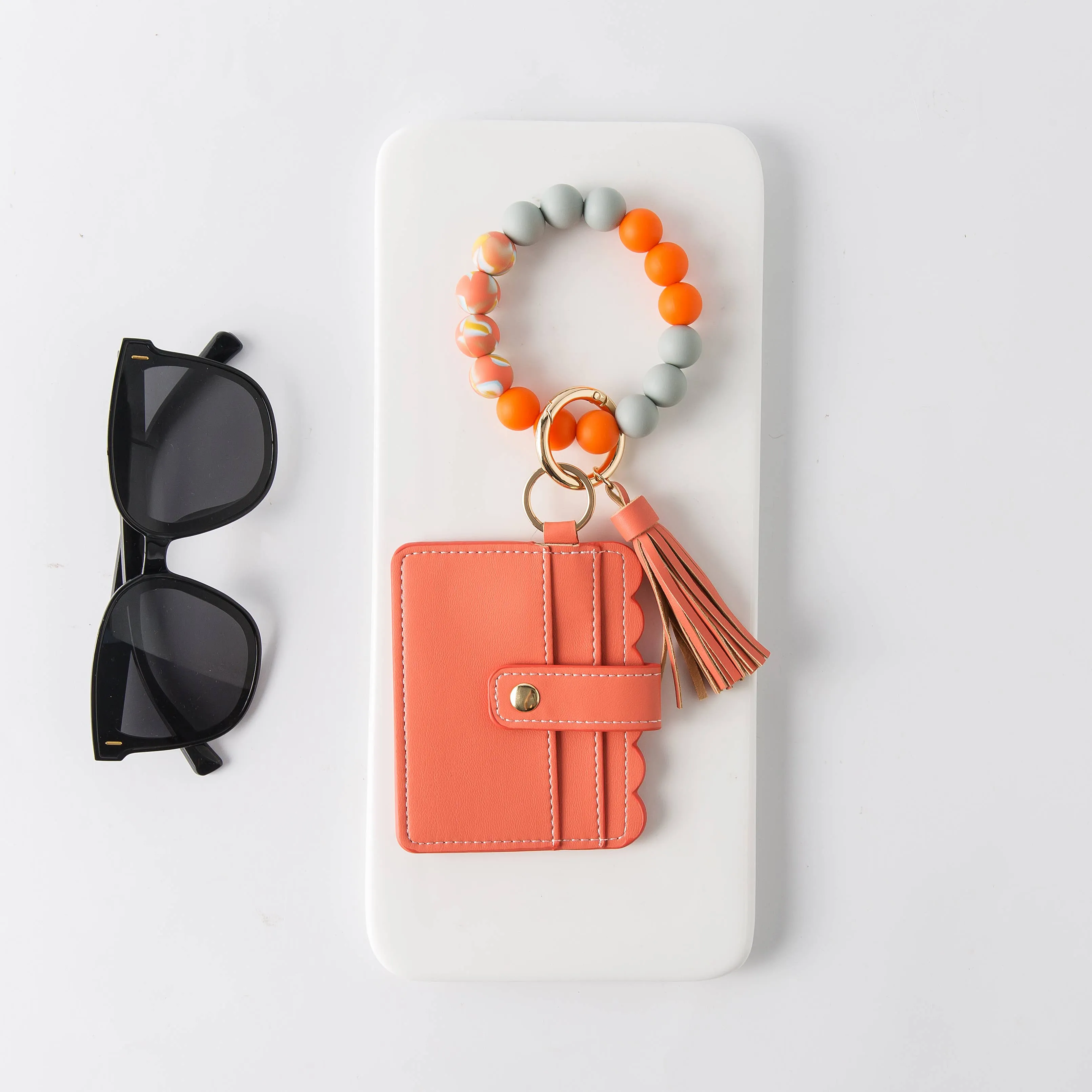 Silicone Bead Bangle - Cute Wallet Keychain Bracelet (Tara)