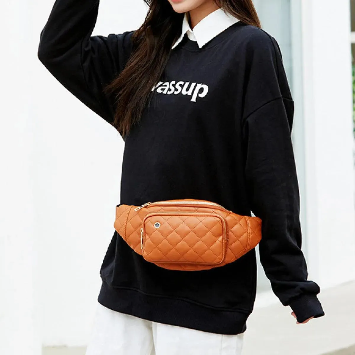 Simple Rhombus Pattern Crossbody Waist Bag