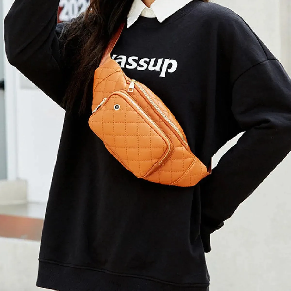 Simple Rhombus Pattern Crossbody Waist Bag