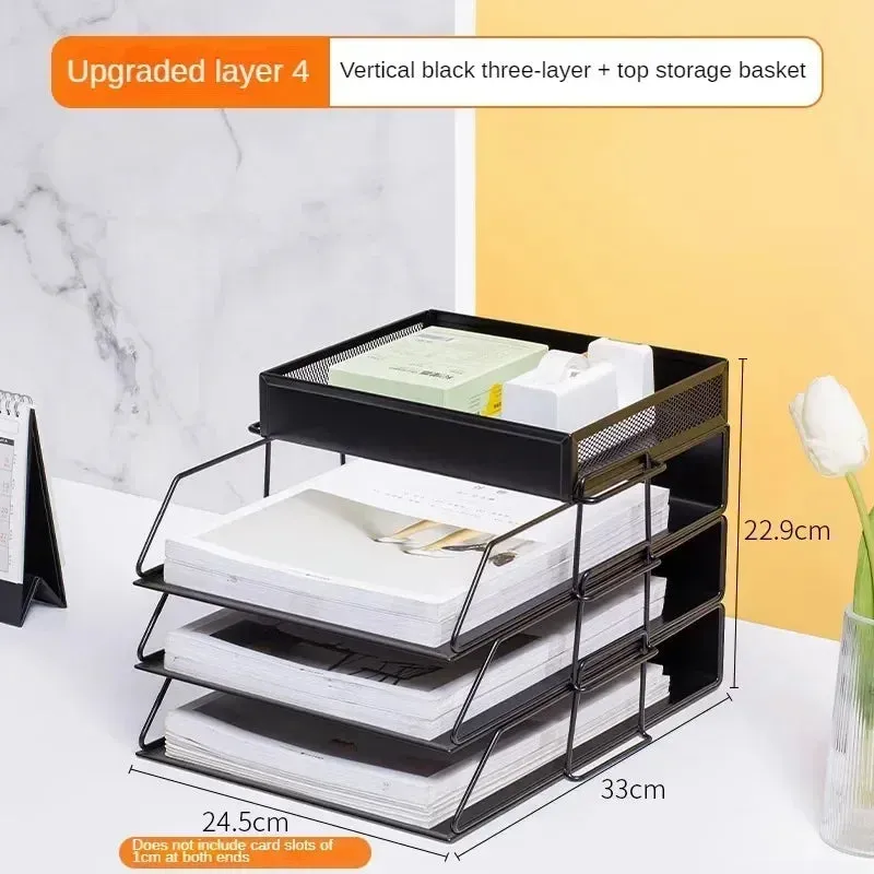SINOTAO   -  A4 Metal Desktop File Tray Holder Organizer Desk Shelf Iron Storage Box  Grid Bookcase Book Stand Office Stationery Supplies