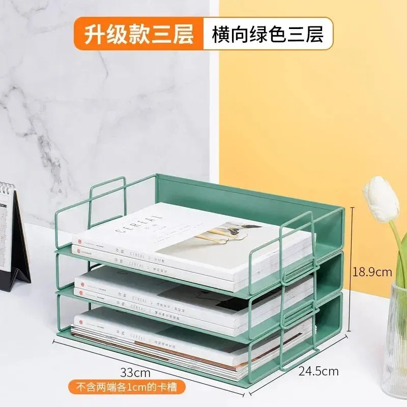 SINOTAO   -  A4 Metal Desktop File Tray Holder Organizer Desk Shelf Iron Storage Box  Grid Bookcase Book Stand Office Stationery Supplies