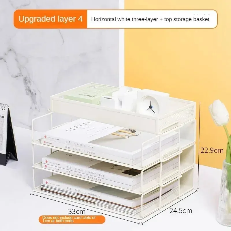 SINOTAO   -  A4 Metal Desktop File Tray Holder Organizer Desk Shelf Iron Storage Box  Grid Bookcase Book Stand Office Stationery Supplies