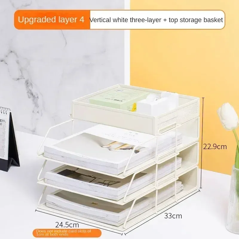 SINOTAO   -  A4 Metal Desktop File Tray Holder Organizer Desk Shelf Iron Storage Box  Grid Bookcase Book Stand Office Stationery Supplies