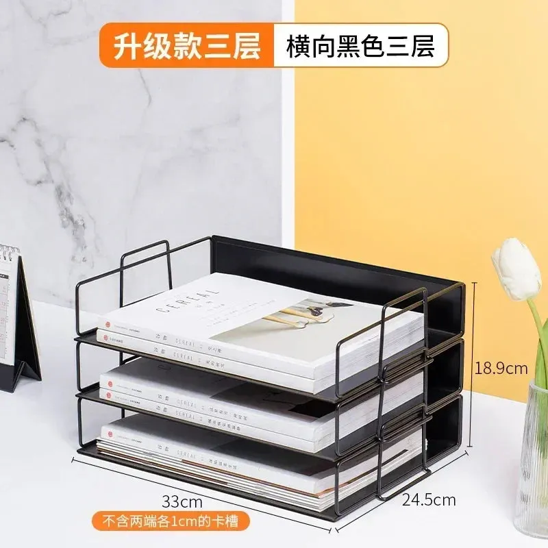 SINOTAO   -  A4 Metal Desktop File Tray Holder Organizer Desk Shelf Iron Storage Box  Grid Bookcase Book Stand Office Stationery Supplies