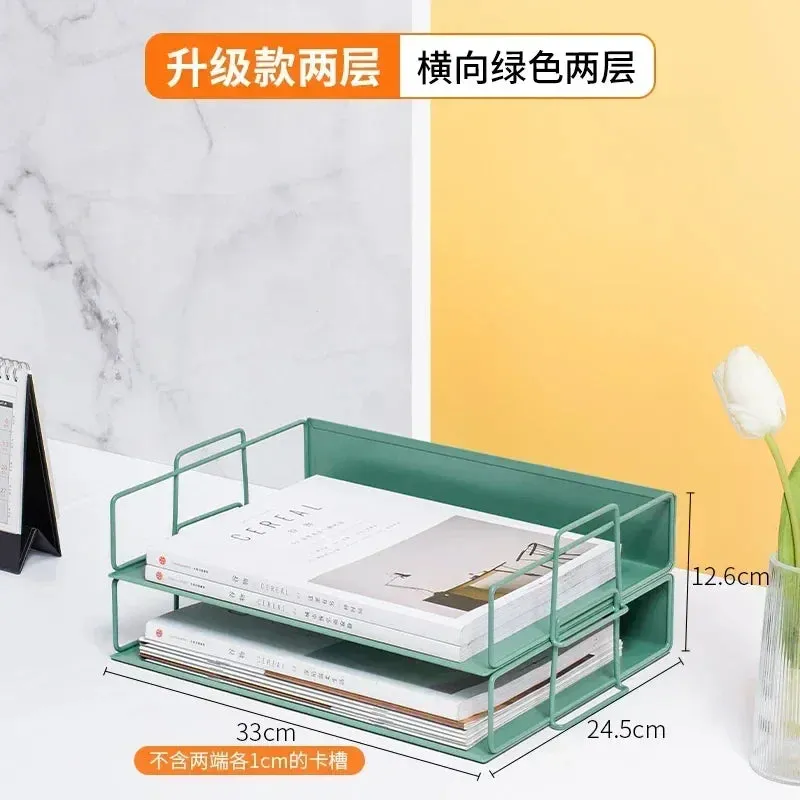 SINOTAO   -  A4 Metal Desktop File Tray Holder Organizer Desk Shelf Iron Storage Box  Grid Bookcase Book Stand Office Stationery Supplies