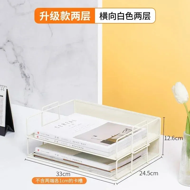 SINOTAO   -  A4 Metal Desktop File Tray Holder Organizer Desk Shelf Iron Storage Box  Grid Bookcase Book Stand Office Stationery Supplies