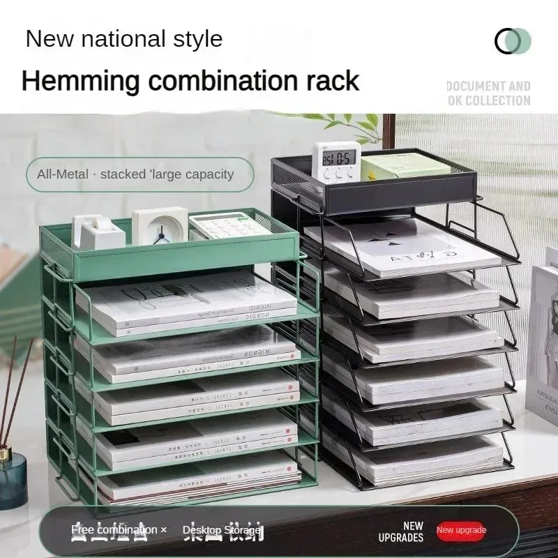SINOTAO   -  A4 Metal Desktop File Tray Holder Organizer Desk Shelf Iron Storage Box  Grid Bookcase Book Stand Office Stationery Supplies