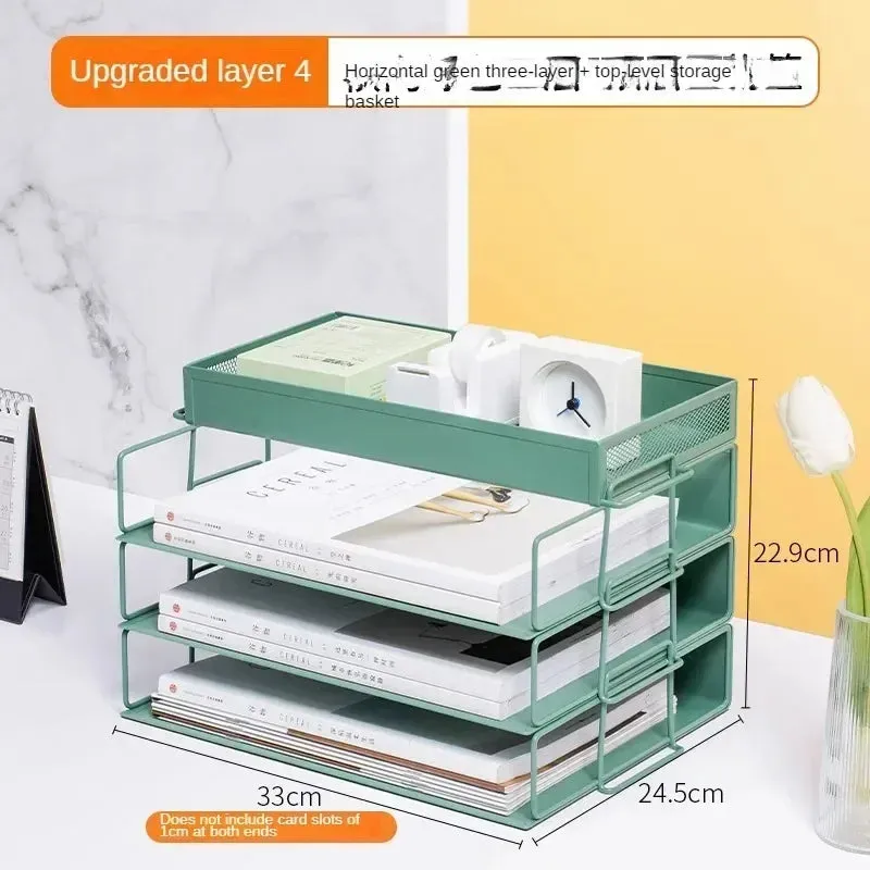 SINOTAO   -  A4 Metal Desktop File Tray Holder Organizer Desk Shelf Iron Storage Box  Grid Bookcase Book Stand Office Stationery Supplies