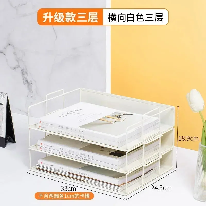 SINOTAO   -  A4 Metal Desktop File Tray Holder Organizer Desk Shelf Iron Storage Box  Grid Bookcase Book Stand Office Stationery Supplies