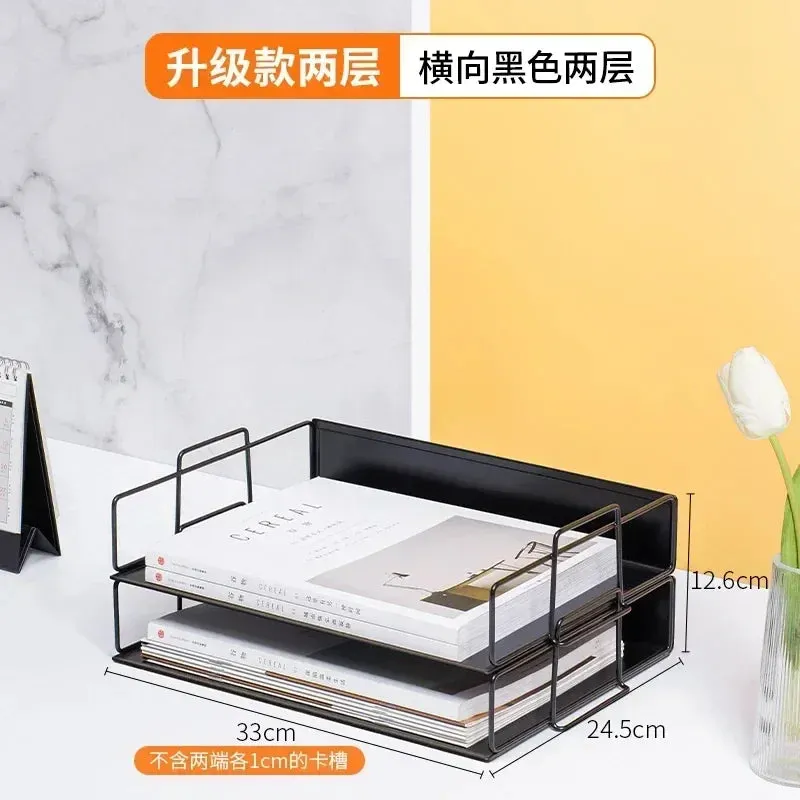 SINOTAO   -  A4 Metal Desktop File Tray Holder Organizer Desk Shelf Iron Storage Box  Grid Bookcase Book Stand Office Stationery Supplies