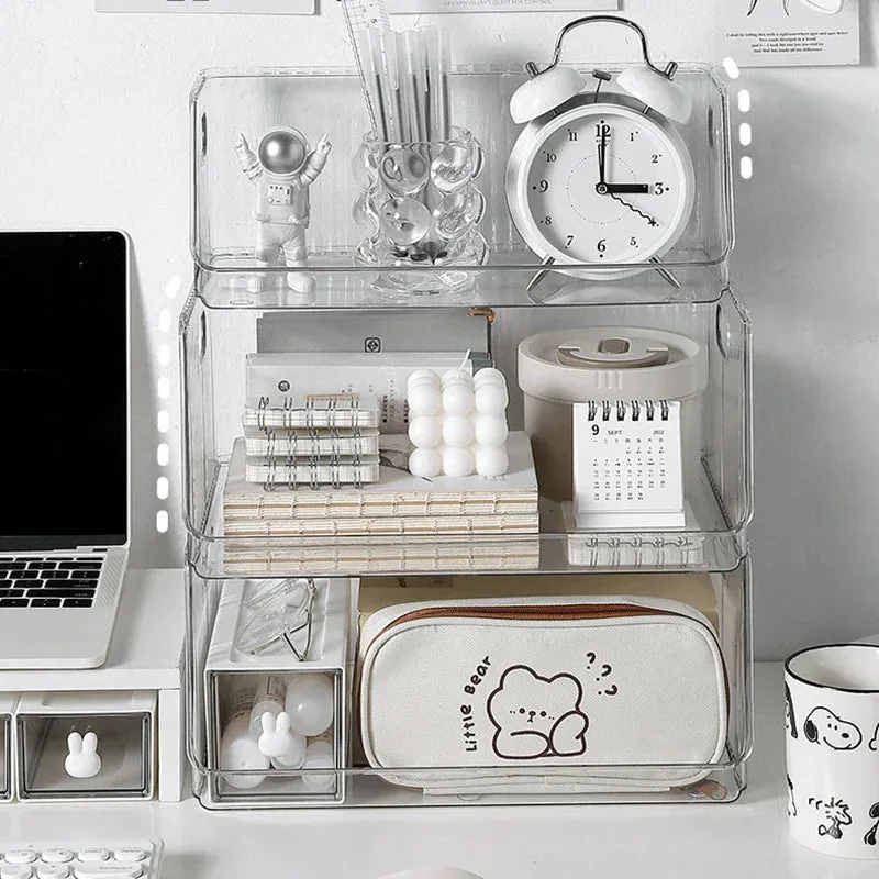 SINOTAO  -  Clear Desktop Cosmetics Storage Box Bedroom Skincare Lipstick Shelf Office Bookshelf Documents Stationery Sundries Organizer