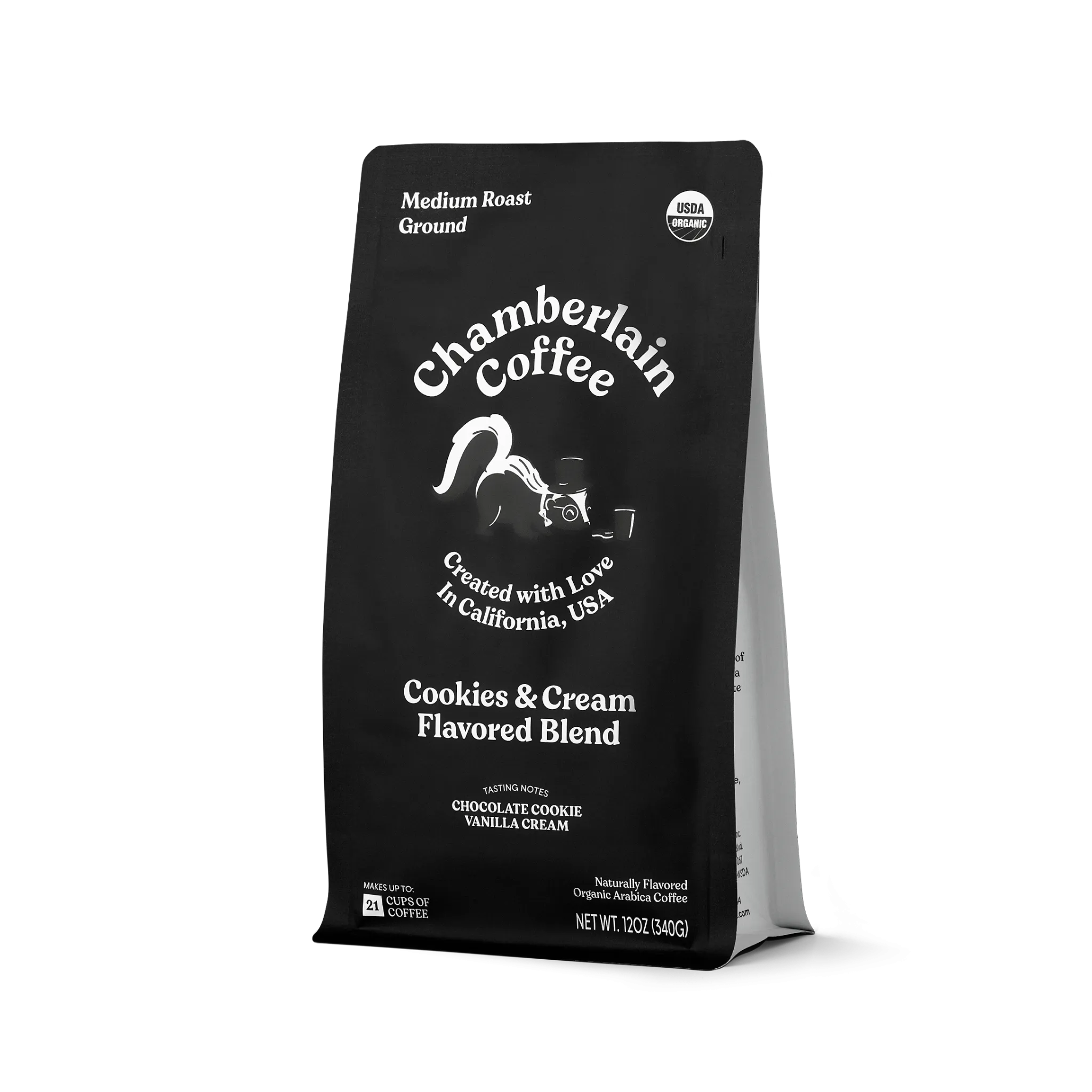 sophisticated skunk cookies & cream blend coffee bag