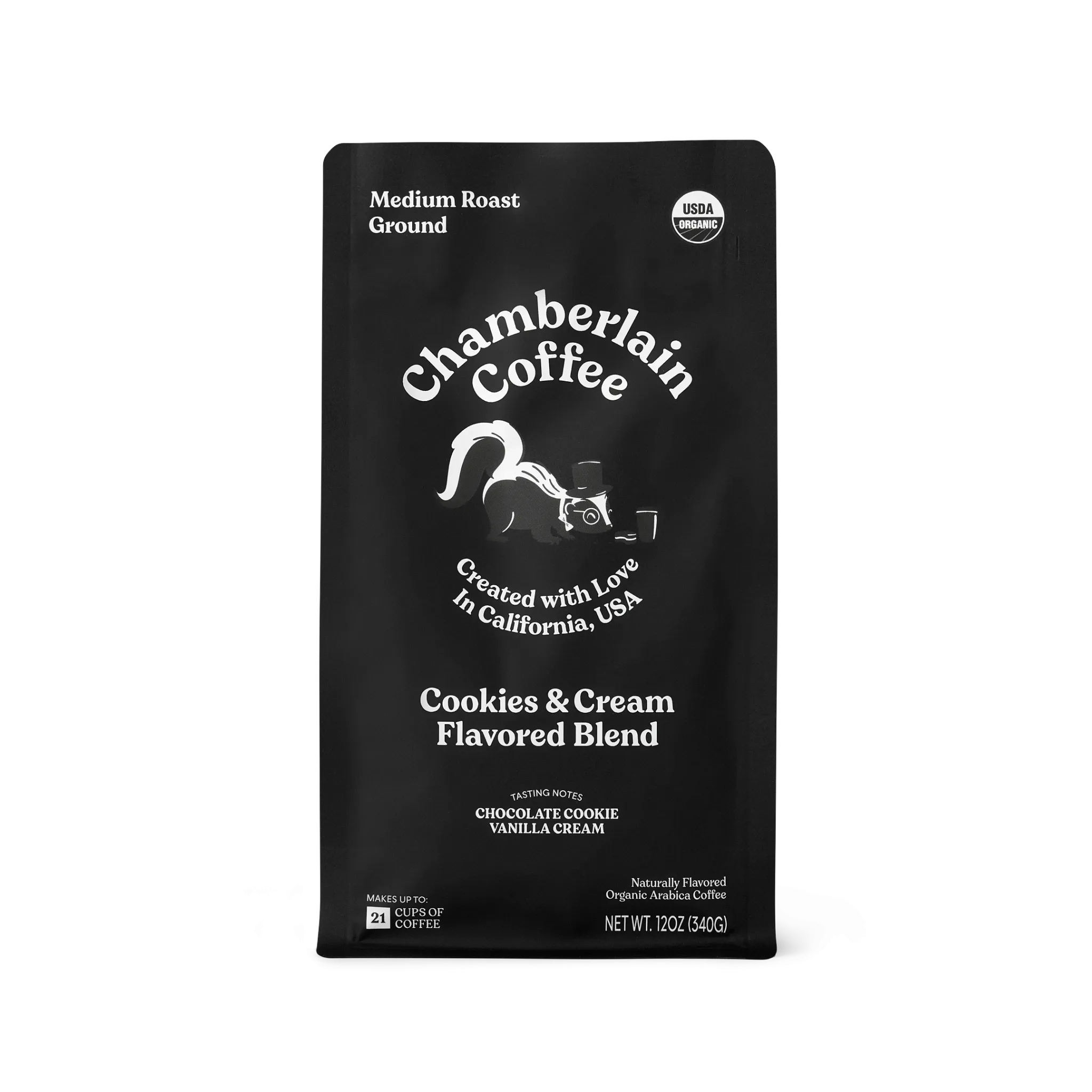 sophisticated skunk cookies & cream blend coffee bag