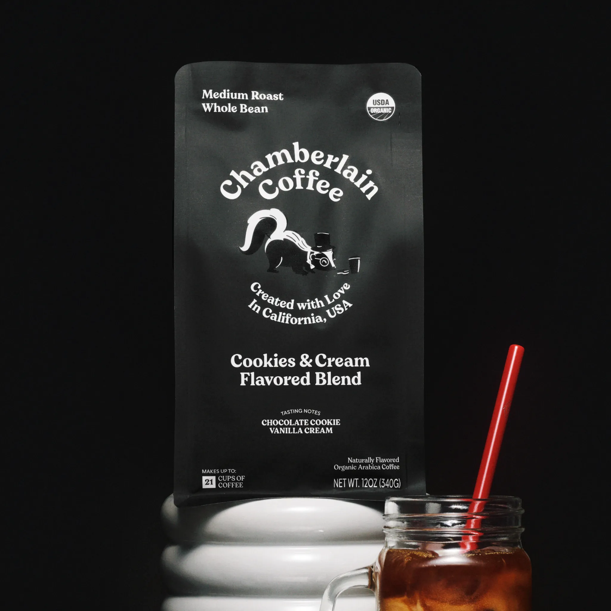 sophisticated skunk cookies & cream blend coffee bag